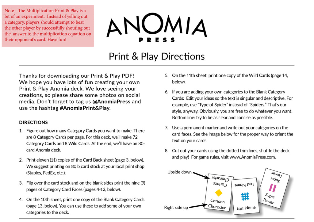 Anomia - Multiplication Print & Play PDF